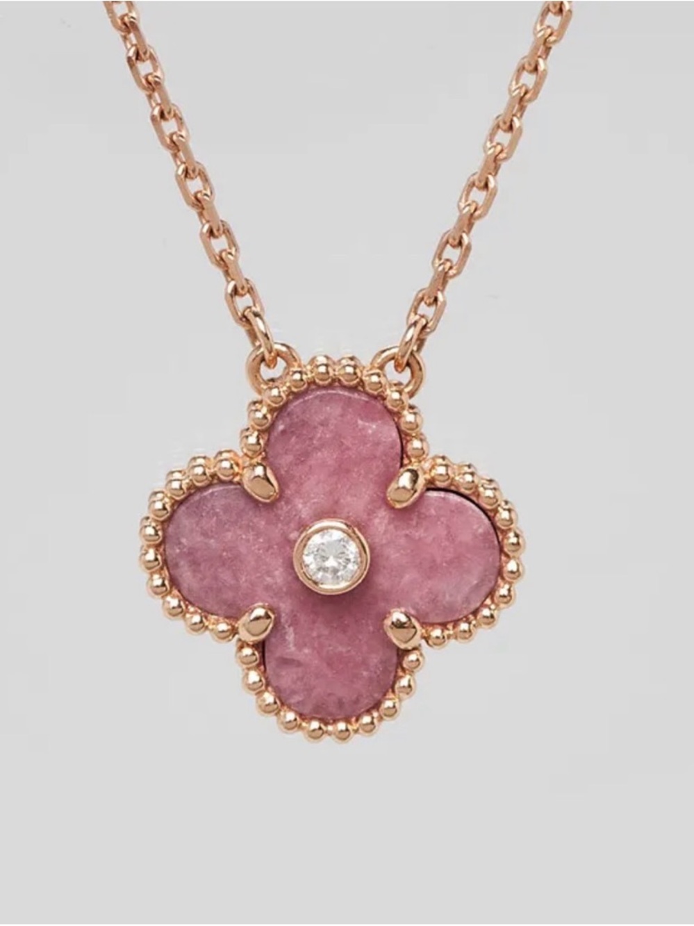 Van Cleef Rose Gold Plated Pink Clover Pendant Necklace